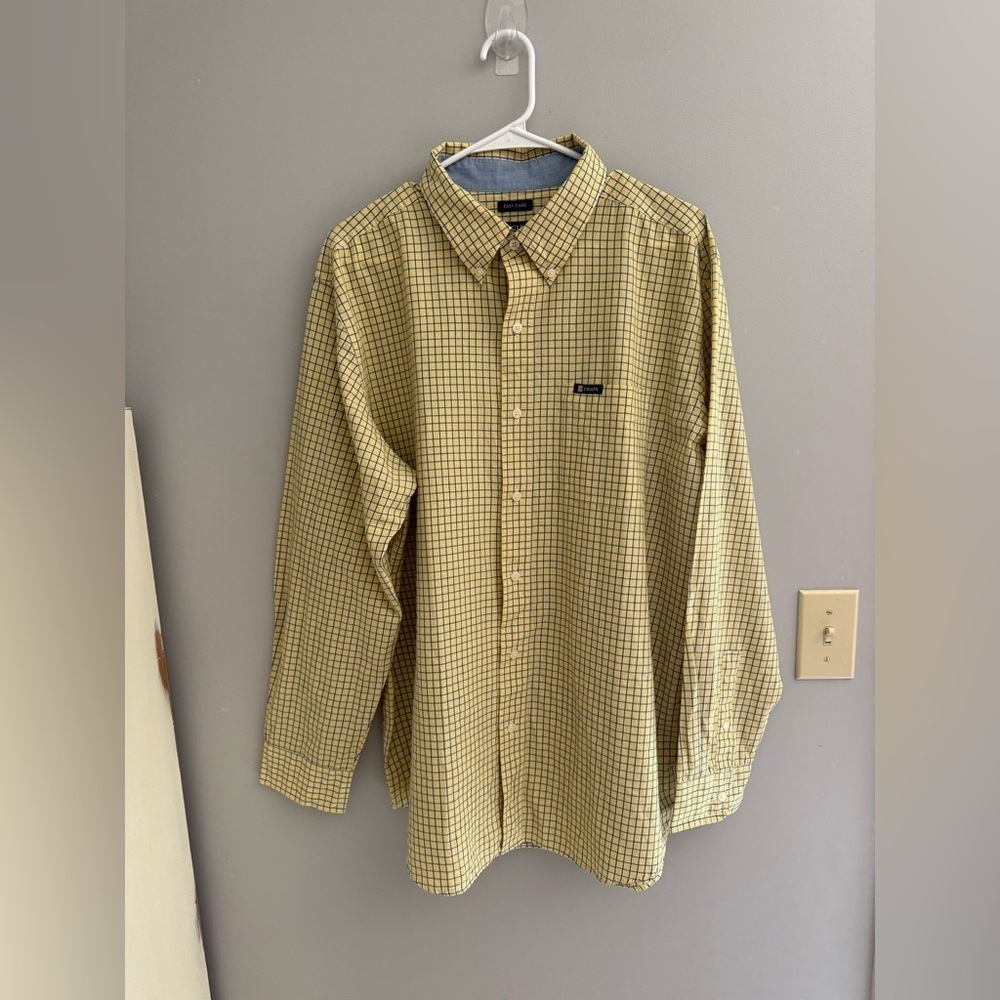 Chaps Long Sleeve Button Down Shirt Men’s SZ XL Yellow Gingham Plaid Collared